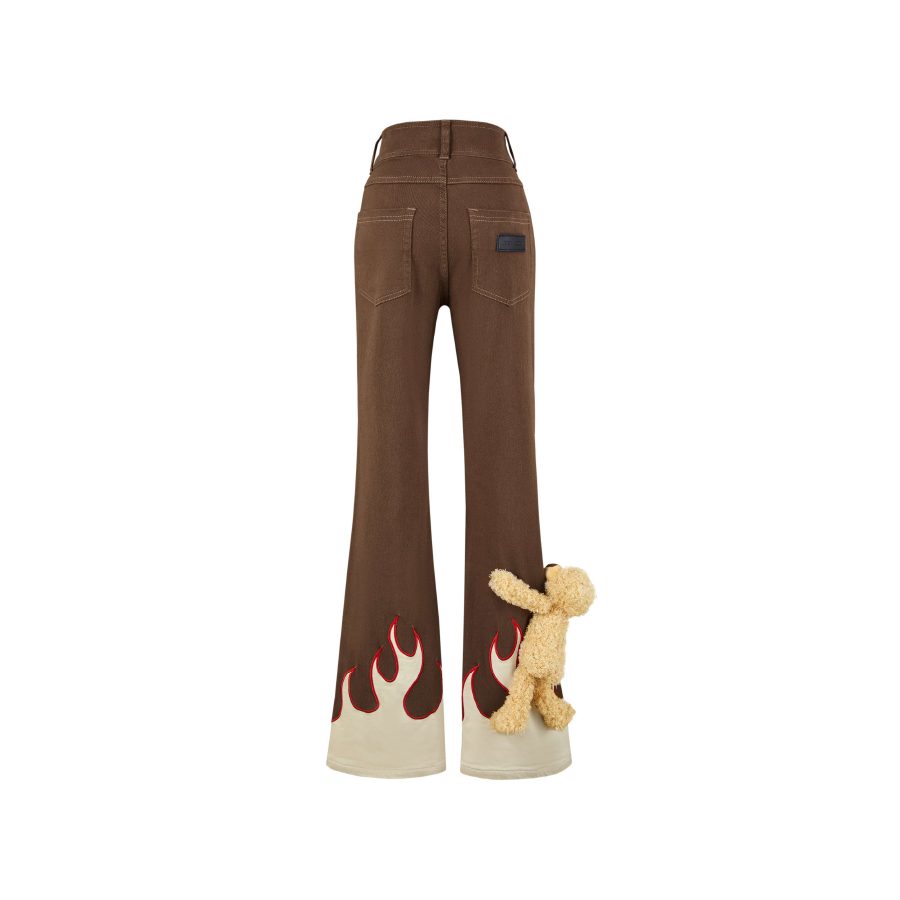 13De Marzo Flame Bell Bottom Jeans Brown front view