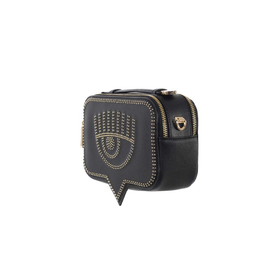 Chiara Ferragni Range A - EyeLike Studded Crossbody Bag Black with Gold front view
