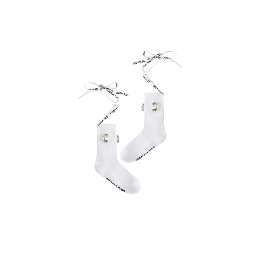 13De Marzo Artificial Diamond Lace-up Socks White