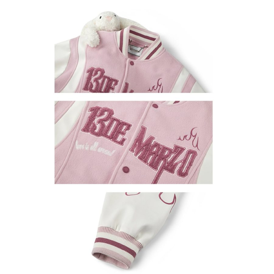 13De Marzo Plush Rabbit Flame Baseball Jacket Pink product image 7