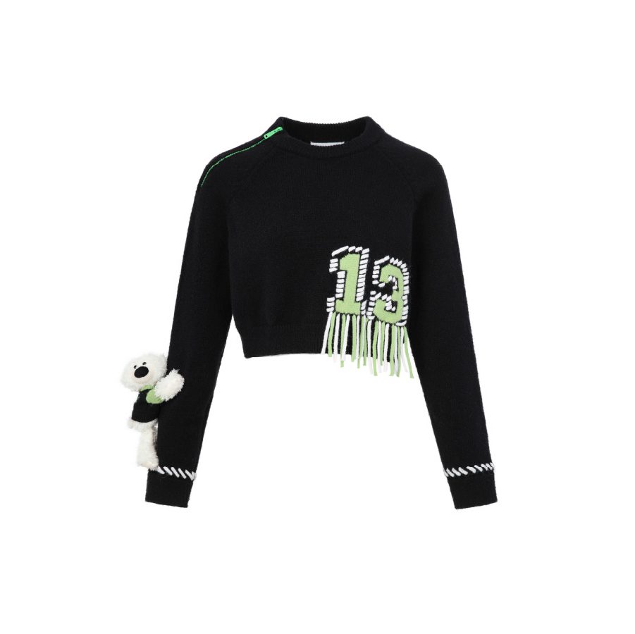 13De Marzo Bear Weave Logo Short Sweater Black