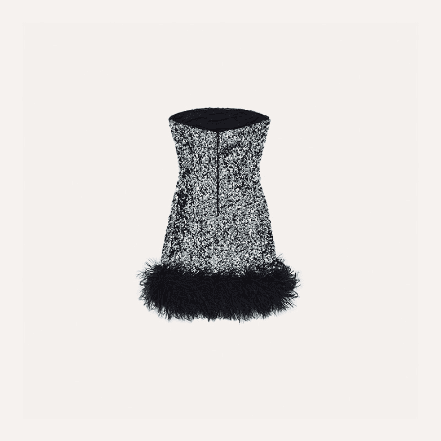 TAGLIONI Beaded Ostrich Feather Dress Black product image 5