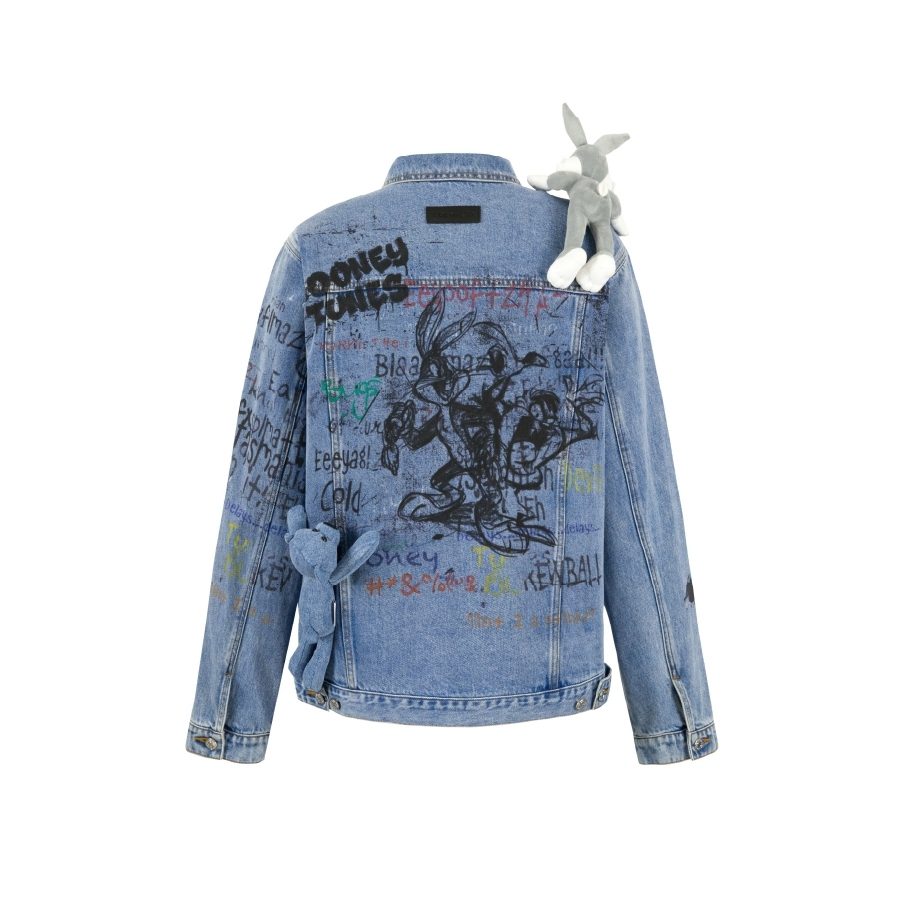 13De Marzo X Looney Tunes Bugs Bunny Graffiti Denim Jacket front view