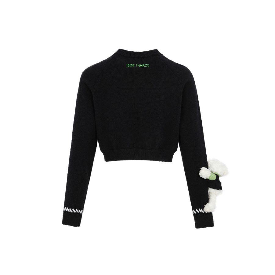 13De Marzo Bear Weave Logo Short Sweater Black detail view