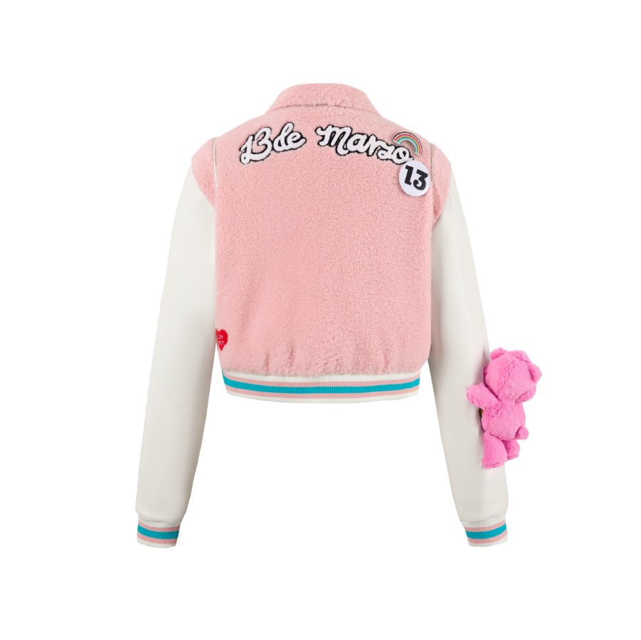 13De Marzo X Care Bears Short Baseball Jacket Pink fabric detail