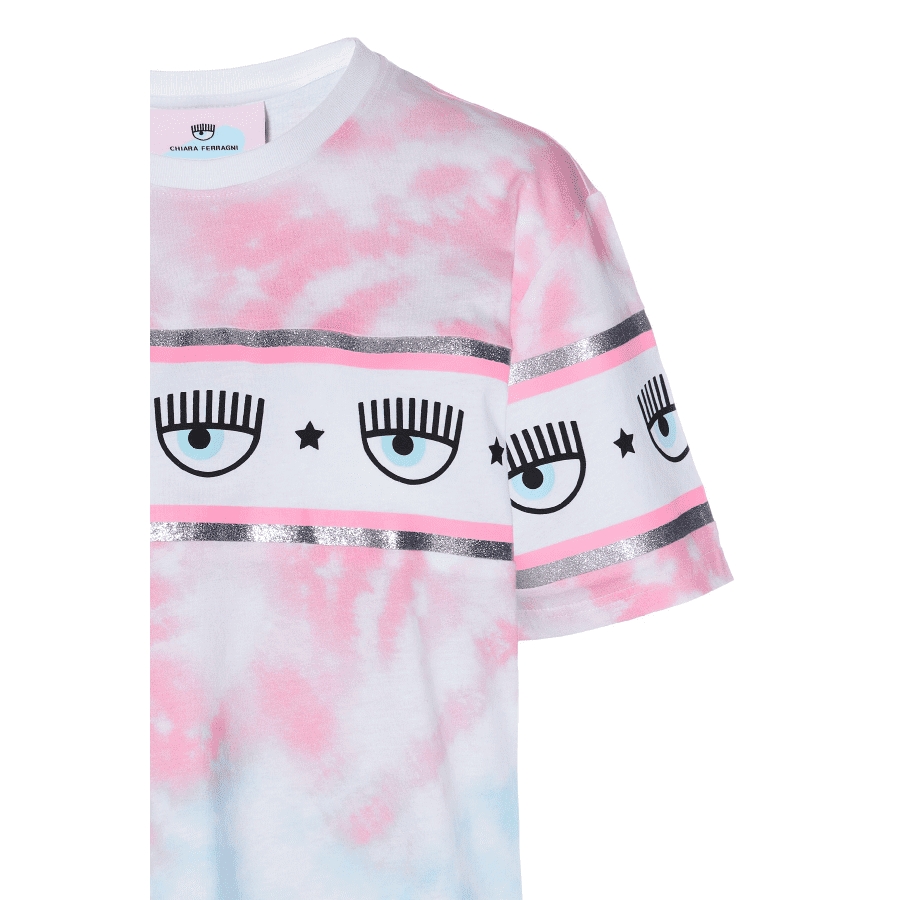 CHIARA FERRAGNI TIE DYE MAXILOGOMANIA T-SHIRT WHITE front view