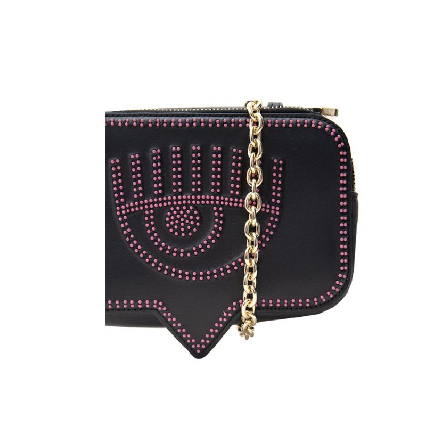 Chiara Ferragni Range A - EyeLike Studded Crossbody Bag Black with Pink front view