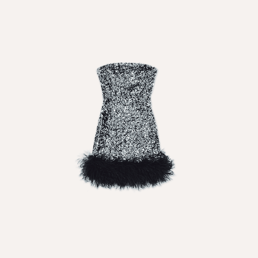 TAGLIONI Beaded Ostrich Feather Dress Black