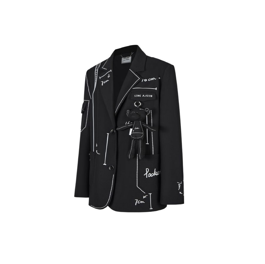 13De Marzo Sketch Line Suit Jacket Black fabric detail