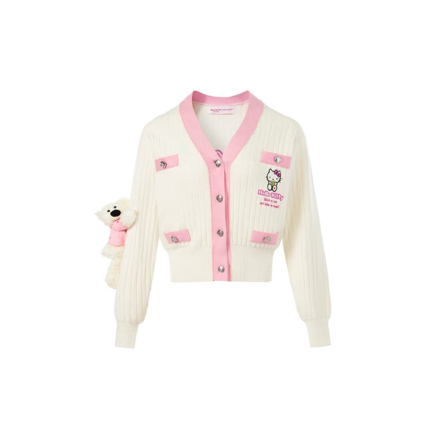 13De Marzo X Hello Kitty Color Blocked Bear Cardigan White