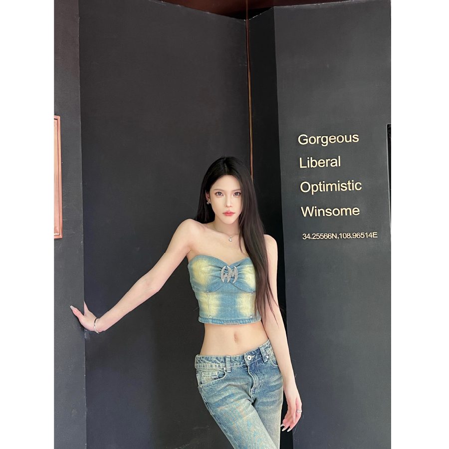 Weird Market Metal Logo Vest Tube Top Dark Blue back view