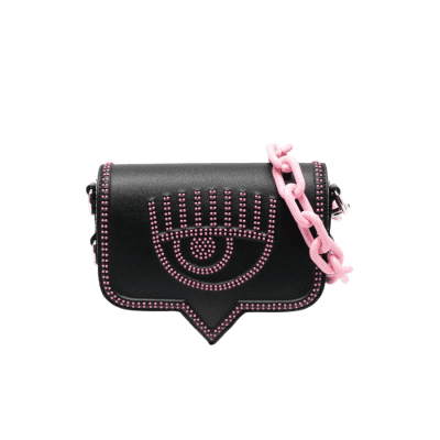 CHIARA FERRAGNI WINK STUDDED CLUTCH BAG BLACK & SACHET PINK