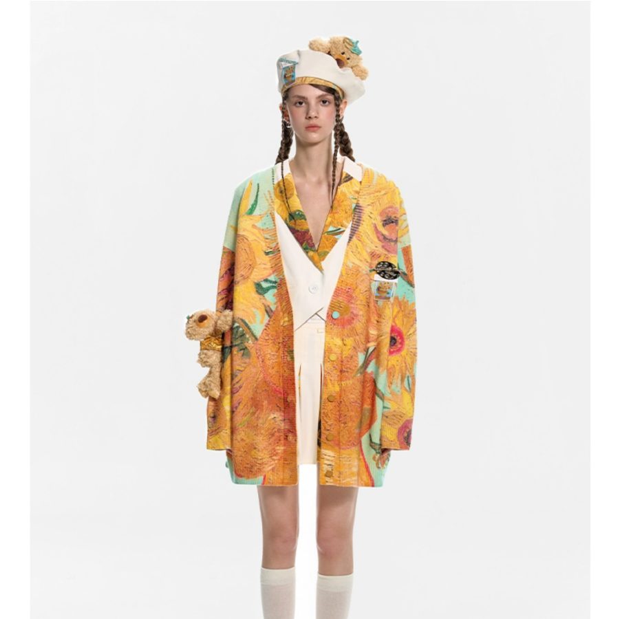 13De Marzo Van Gogh Masterpiece Knit Cardigan Yellow - Image 2