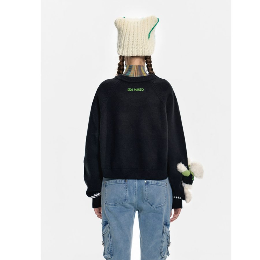 13De Marzo Bear Weave Logo Short Sweater Black back view