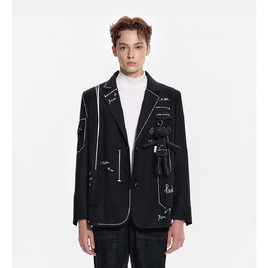 13De Marzo Sketch Line Suit Jacket Black front view
