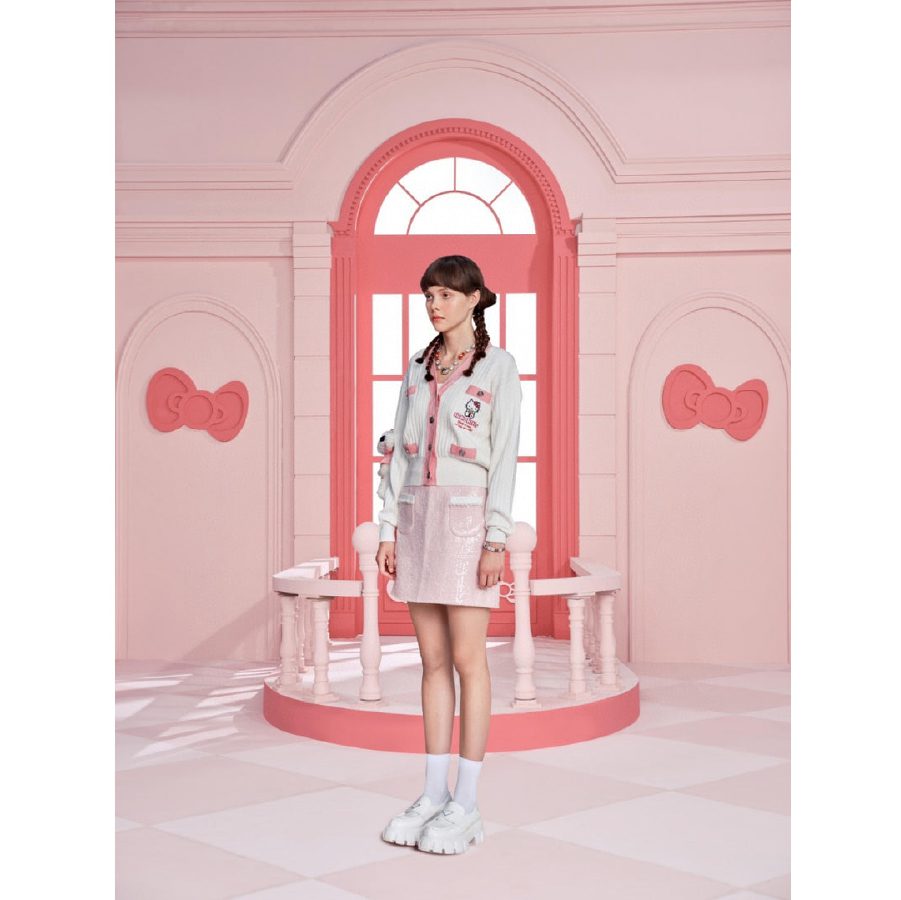 13De Marzo X Hello Kitty Color Blocked Bear Cardigan White back view
