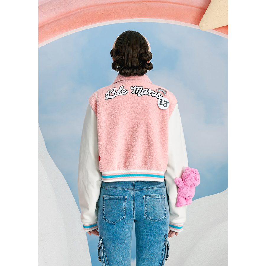 13De Marzo X Care Bears Short Baseball Jacket Pink back view