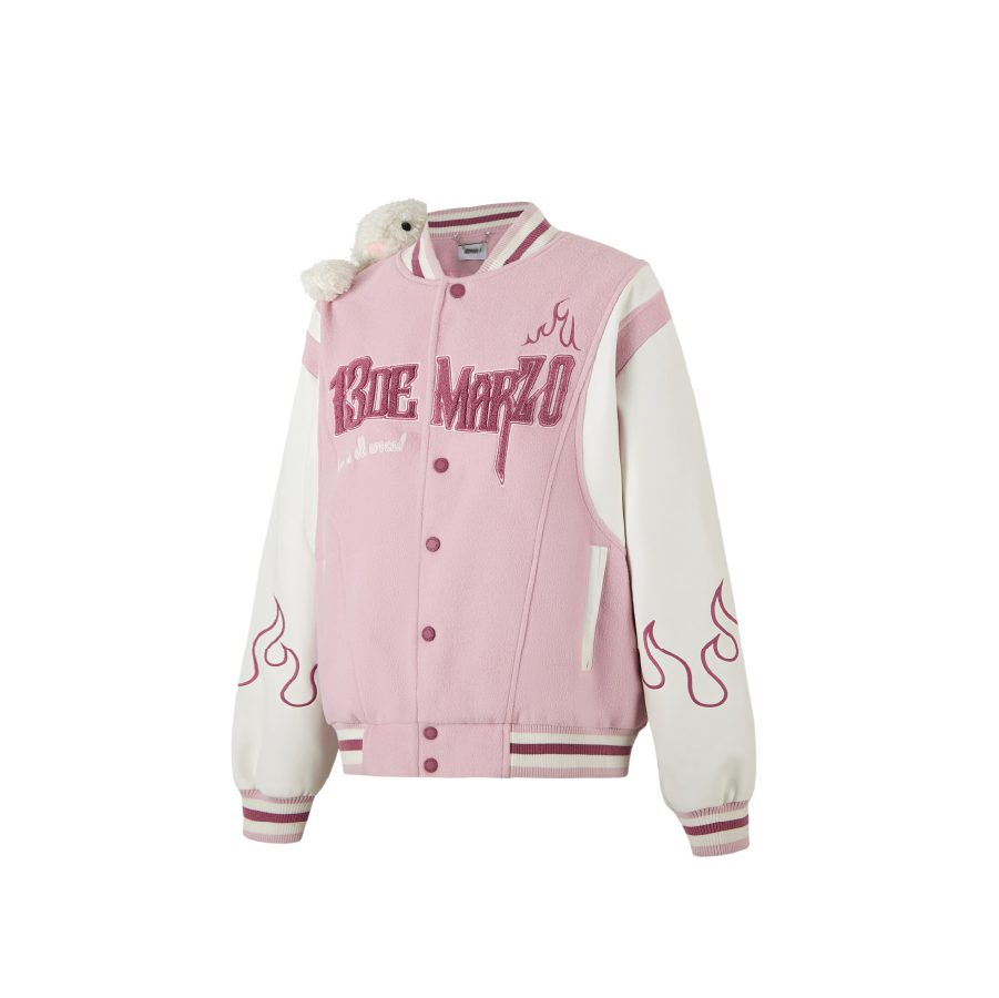 13De Marzo Plush Rabbit Flame Baseball Jacket Pink product image 6