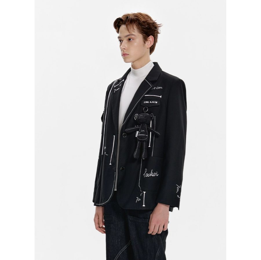 13De Marzo Sketch Line Suit Jacket Black detail view