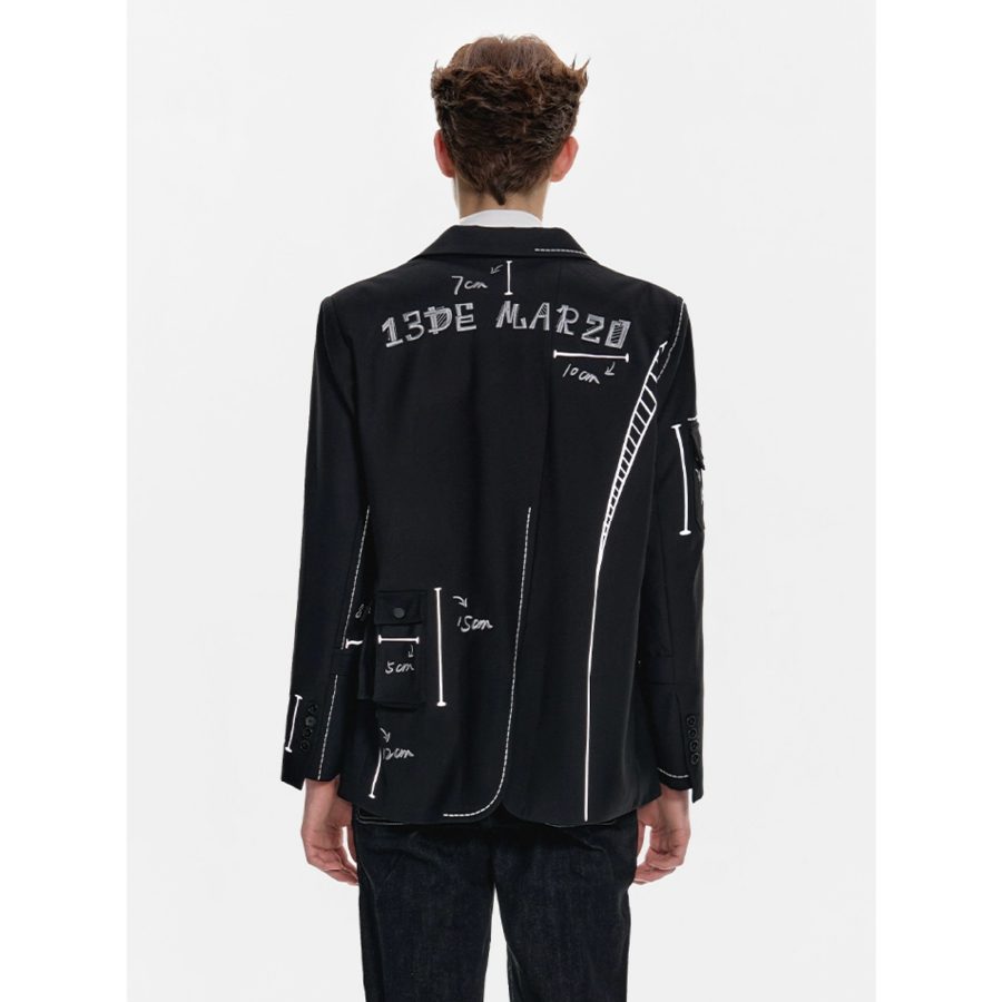 13De Marzo Sketch Line Suit Jacket Black back view