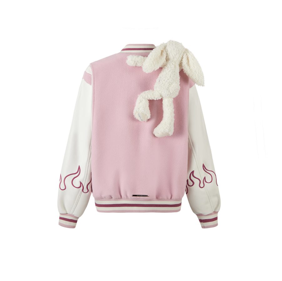 13De Marzo Plush Rabbit Flame Baseball Jacket Pink product image 5