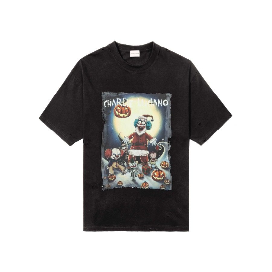 Charlie Luciano Clown Santa Dream Distressed T-Shirt Dark Grey