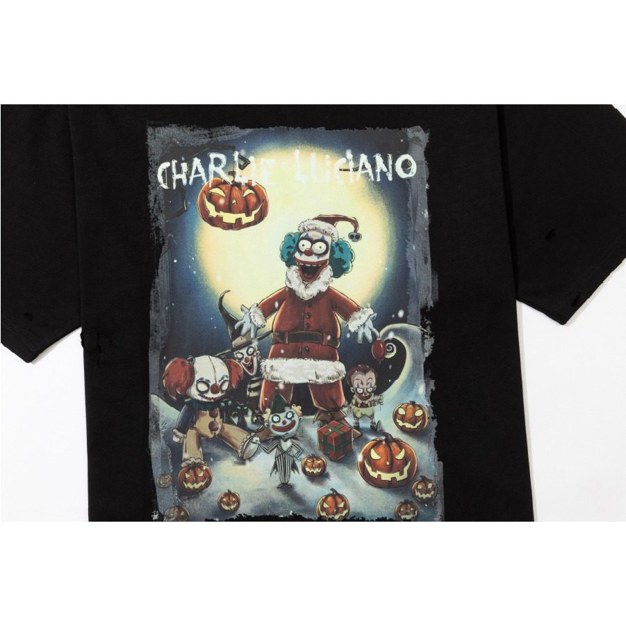 Charlie Luciano Clown Santa Dream Distressed T-Shirt Dark Grey front view