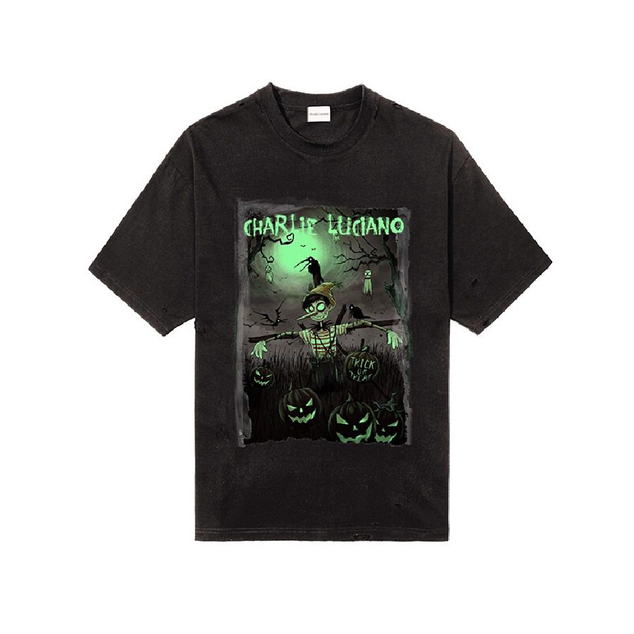Charlie Luciano Scarecrow Dream Distressed T-Shirt Glow-in-the-Dark Edition Dark Grey back view