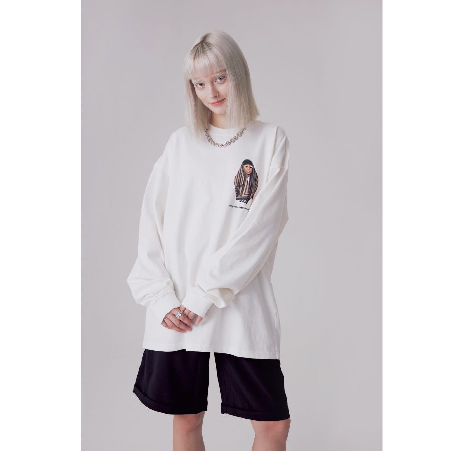 Ori Frederiqo Thin Long Sleeve Tee Pharrell Washed White fabric detail