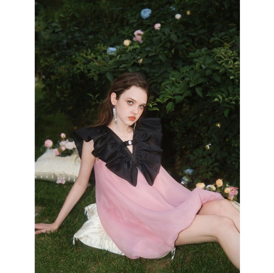 Guo Jingyi Black Ruffle Pink Organza Cloud Dress product image 5