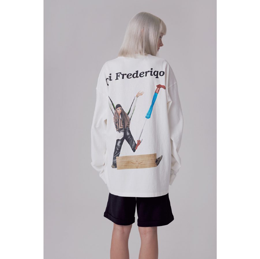 Ori Frederiqo Thin Long Sleeve Tee Pharrell Washed White front view