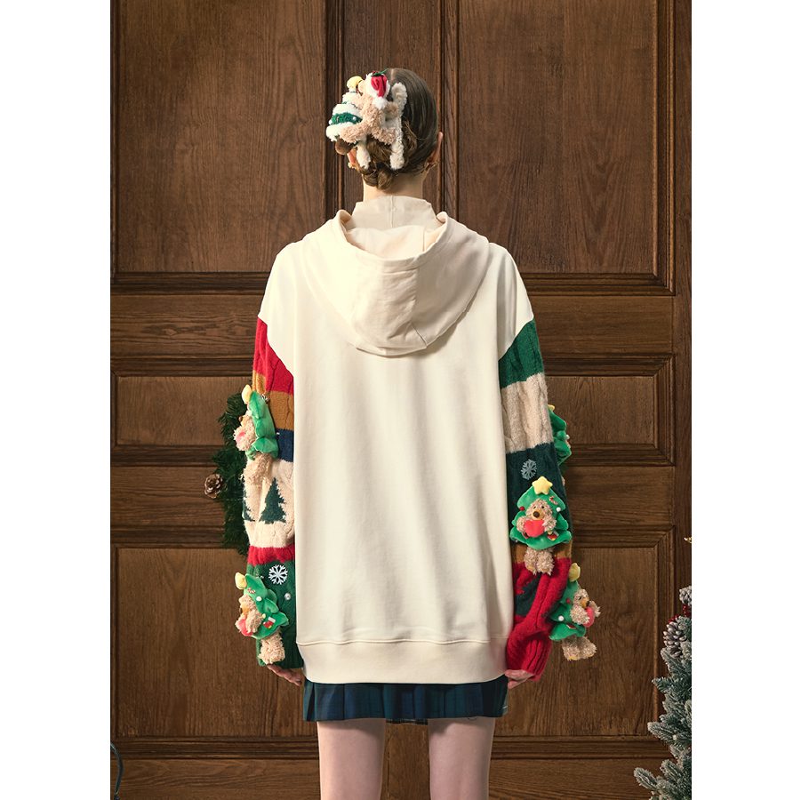 13De Marzo Christmas Luminous Heart Bear Hoodie back view