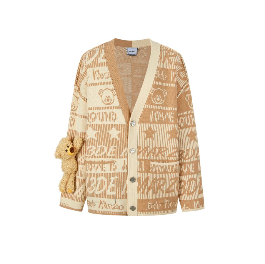 13De Marzo Bear Weave Knit Cardigan Khaki