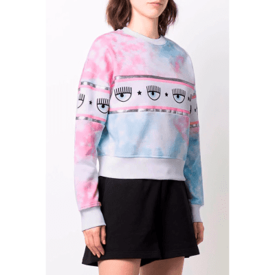 CHIARA FERRAGNI TIE DYE MAXILOGOMANIA SWEATSHIRTS WHITE