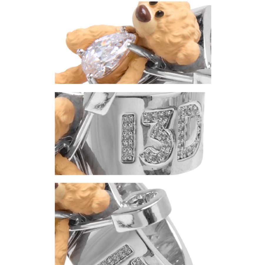 13De Marzo Rhinestone Bear Double Ring - Image 3