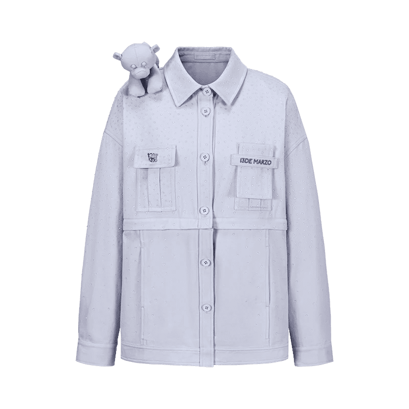 13DE MARZO All-Over Faux Rhinestone Shirt Jacket Blue