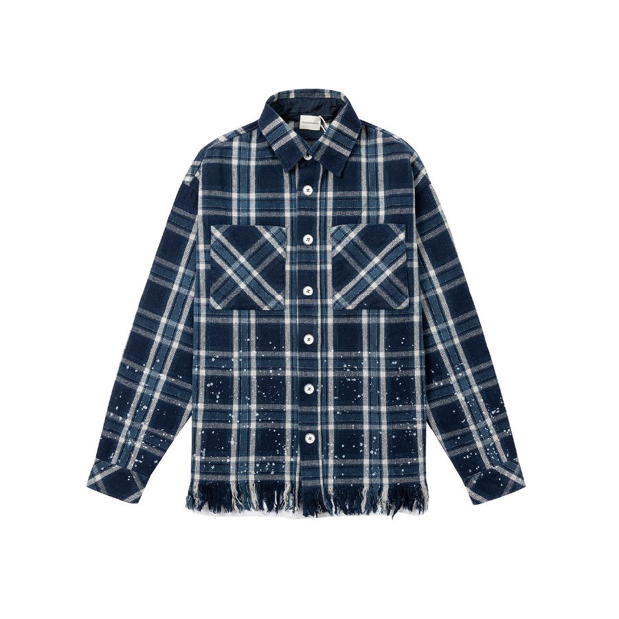 Charlie Luciano Snow White Print Retro Style Plaid Shirt Blue