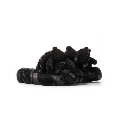 13DE MARZO Plush Bear Furry Slipper Black