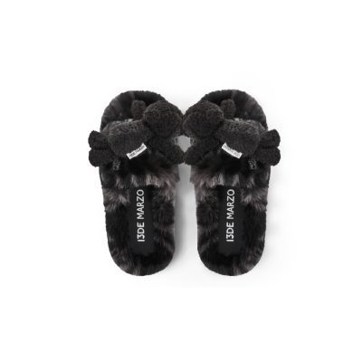 13DE MARZO Plush Bear Furry Slipper Black