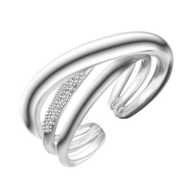 abyb Charming Sterling Silver Crossover Pave Ring