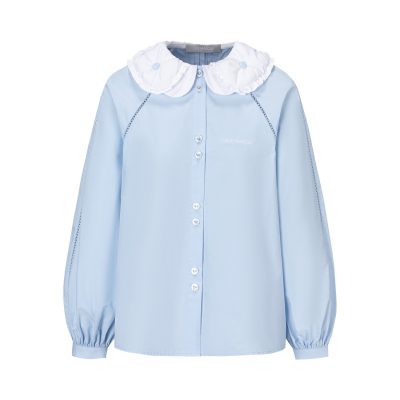 13DE MARZO Nighty Night Bear Double Collar Shirt Blue