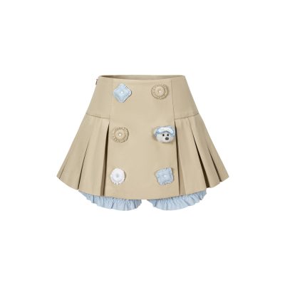 13DE MARZO Nighty Night Bear Pleated Skort Khaki