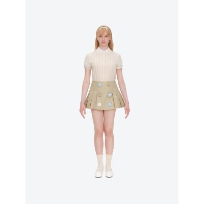 13DE MARZO Nighty Night Bear Pleated Skort Khaki