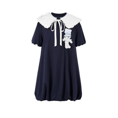 13DE MARZO Nighty Night Bear Collar T-shirt Navy Blue