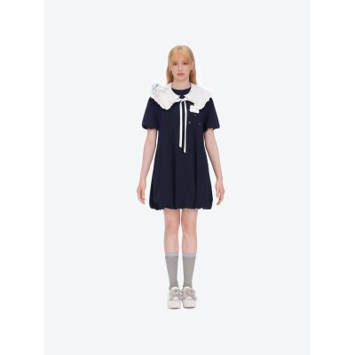 13DE MARZO Nighty Night Bear Collar T-shirt Navy Blue