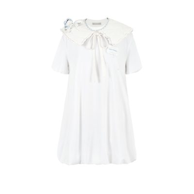 13DE MARZO Nighty Night Bear Collar T-shirt White