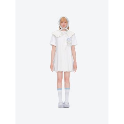 13DE MARZO Nighty Night Bear Collar T-shirt White