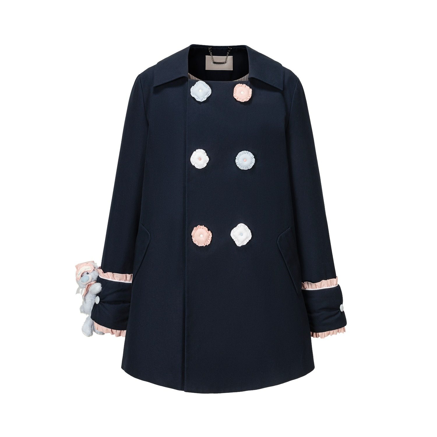 13DE MARZO Nighty Night Bear Trench Dress Navy Blue