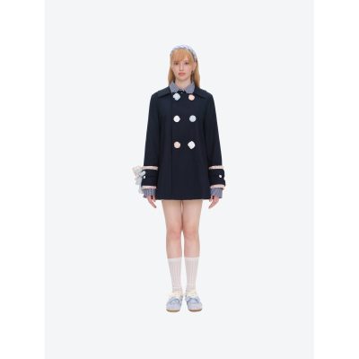 13DE MARZO Nighty Night Bear Trench Dress Navy Blue