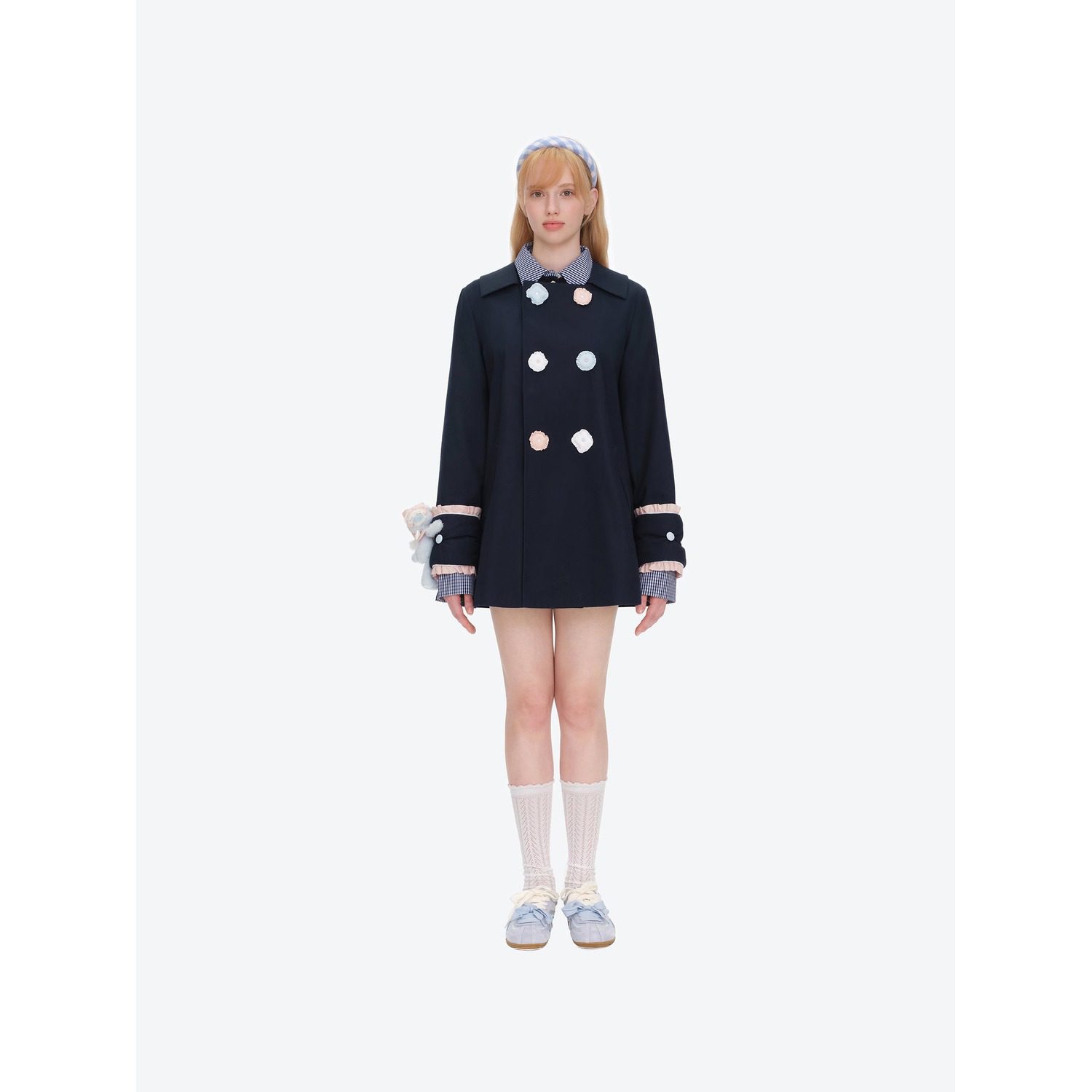13DE MARZO Nighty Night Bear Trench Dress Navy Blue - Image 2